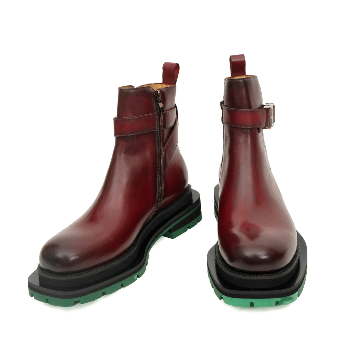 Burgundy Buckle Boots with Green Sole DIVINCH