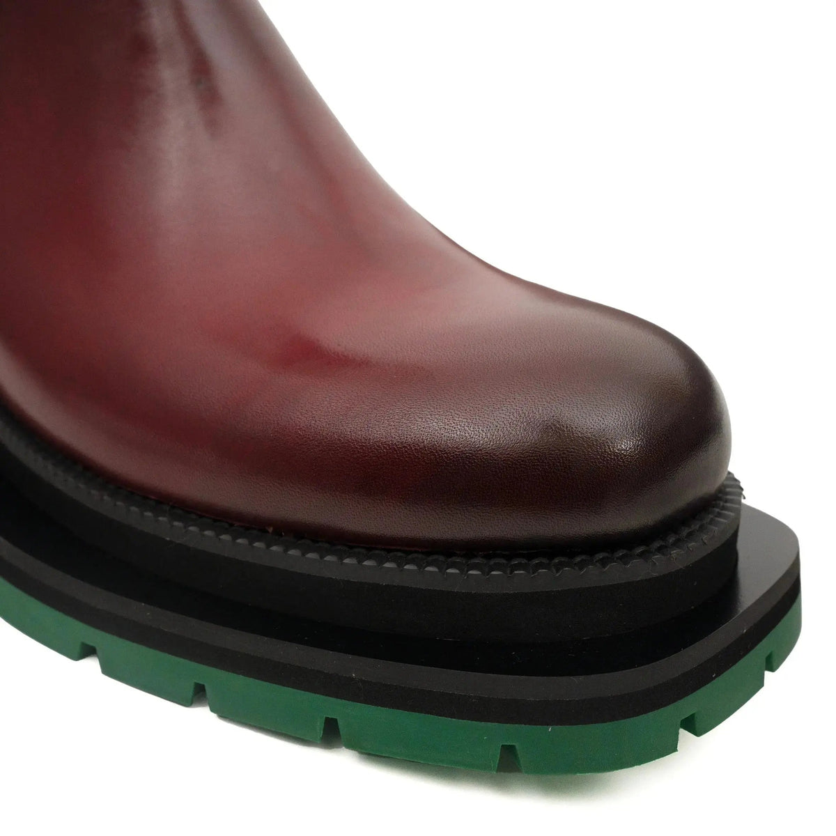 Burgundy Buckle Boots with Green Sole DIVINCH