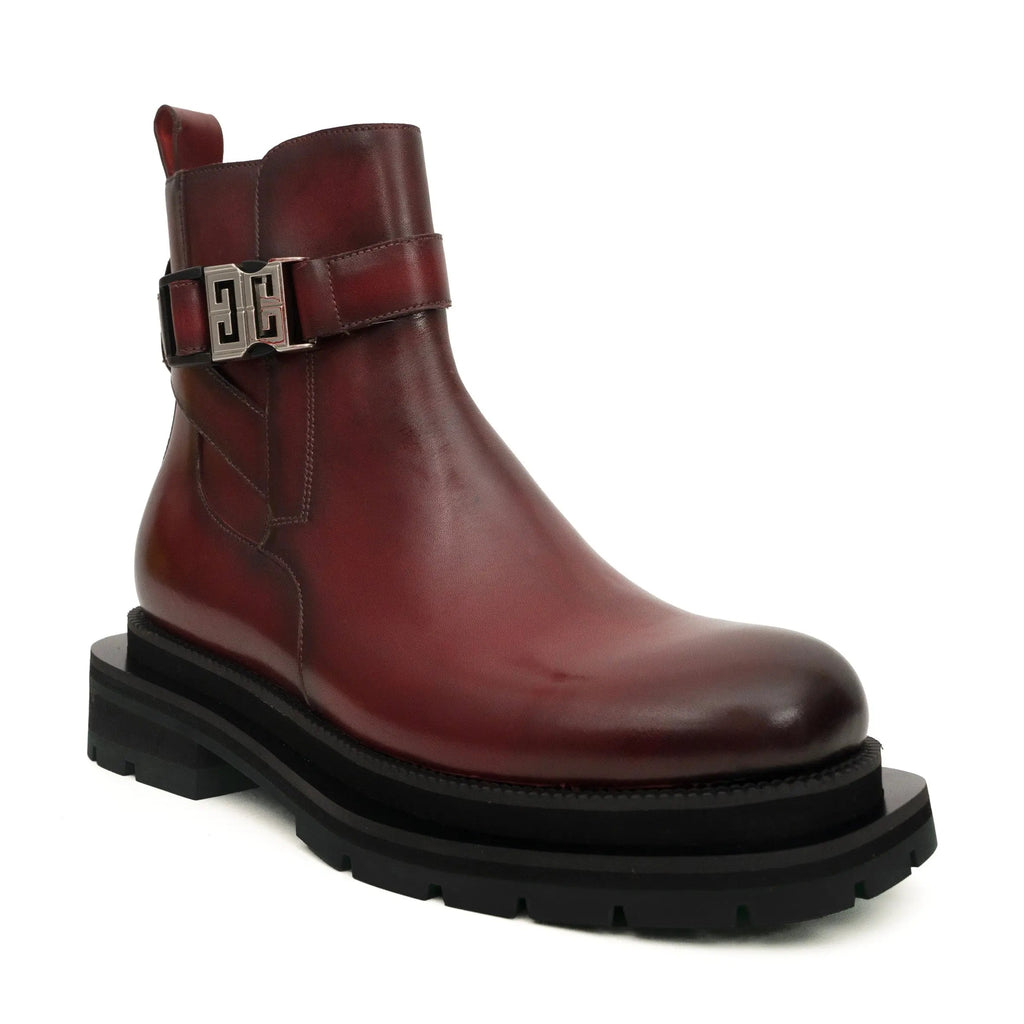Burgundy Buckle Zip Ankle Boots DIVINCH