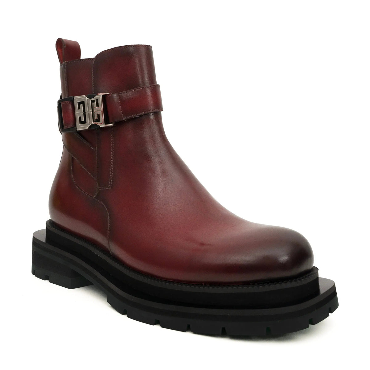 Burgundy Buckle Zip Ankle Boots DIVINCH