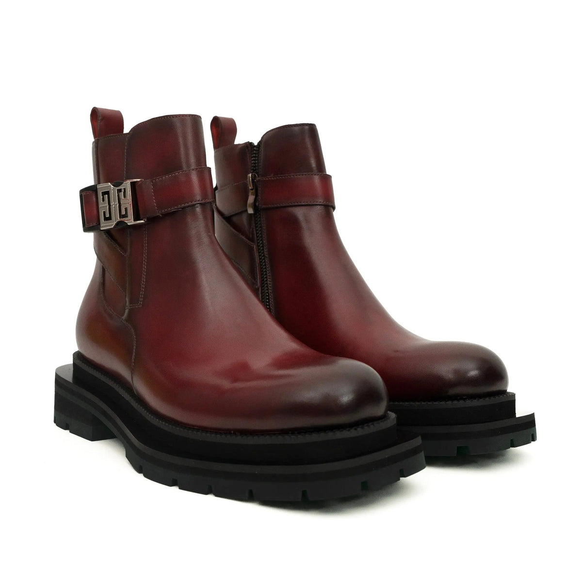 Burgundy Buckle Zip Ankle Boots DIVINCH