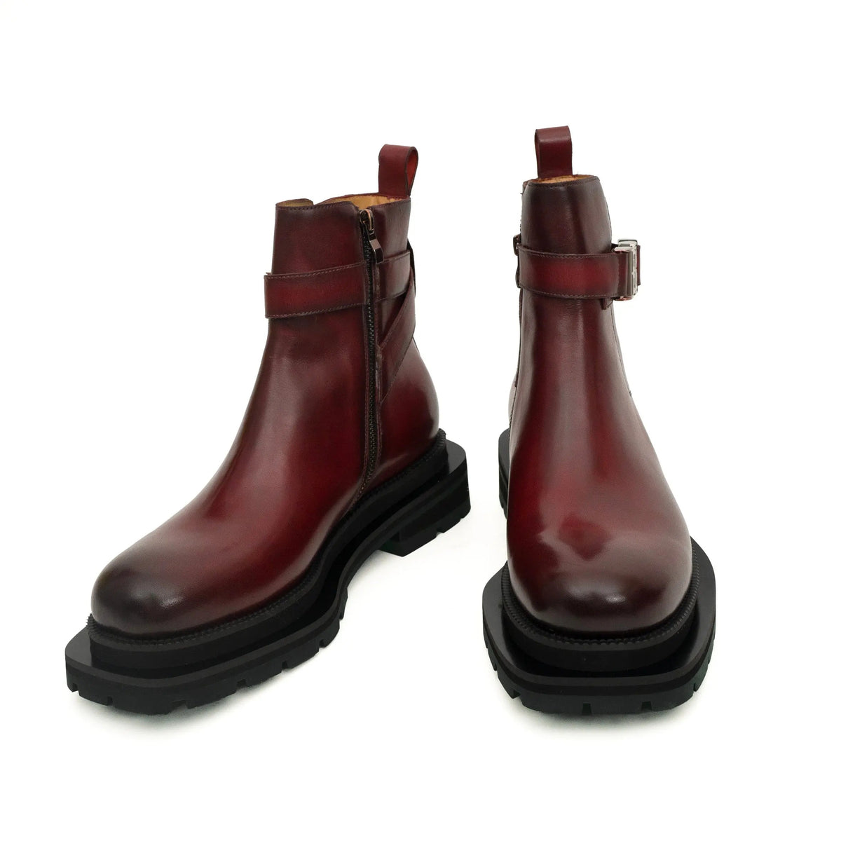 Burgundy Buckle Zip Ankle Boots DIVINCH
