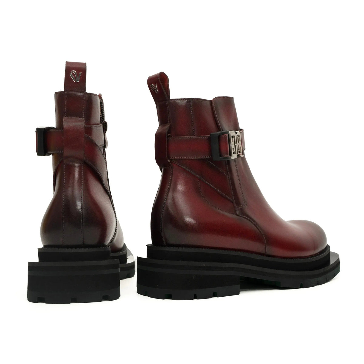 Burgundy Buckle Zip Ankle Boots DIVINCH