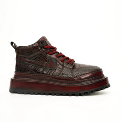 Burgundy Croc-Embossed Platform Boots DIVINCH