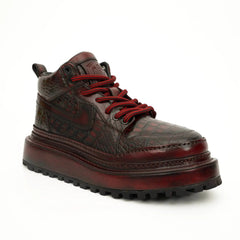 Burgundy Croc-Embossed Platform Boots DIVINCH