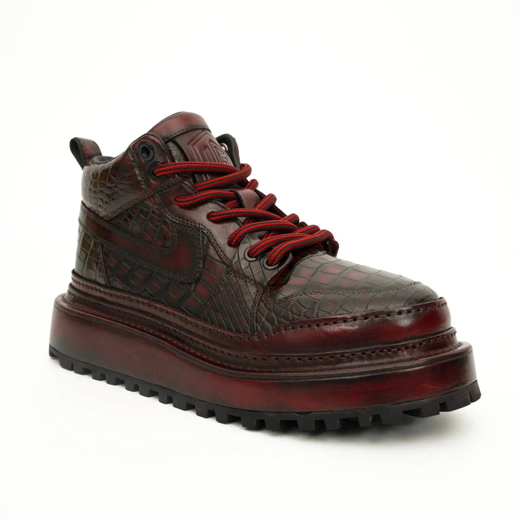 Burgundy Croc-Embossed Platform Boots DIVINCH