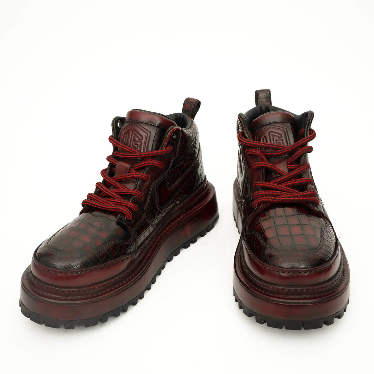 Burgundy Croc-Embossed Platform Boots DIVINCH