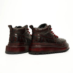 Burgundy Croc-Embossed Platform Boots DIVINCH