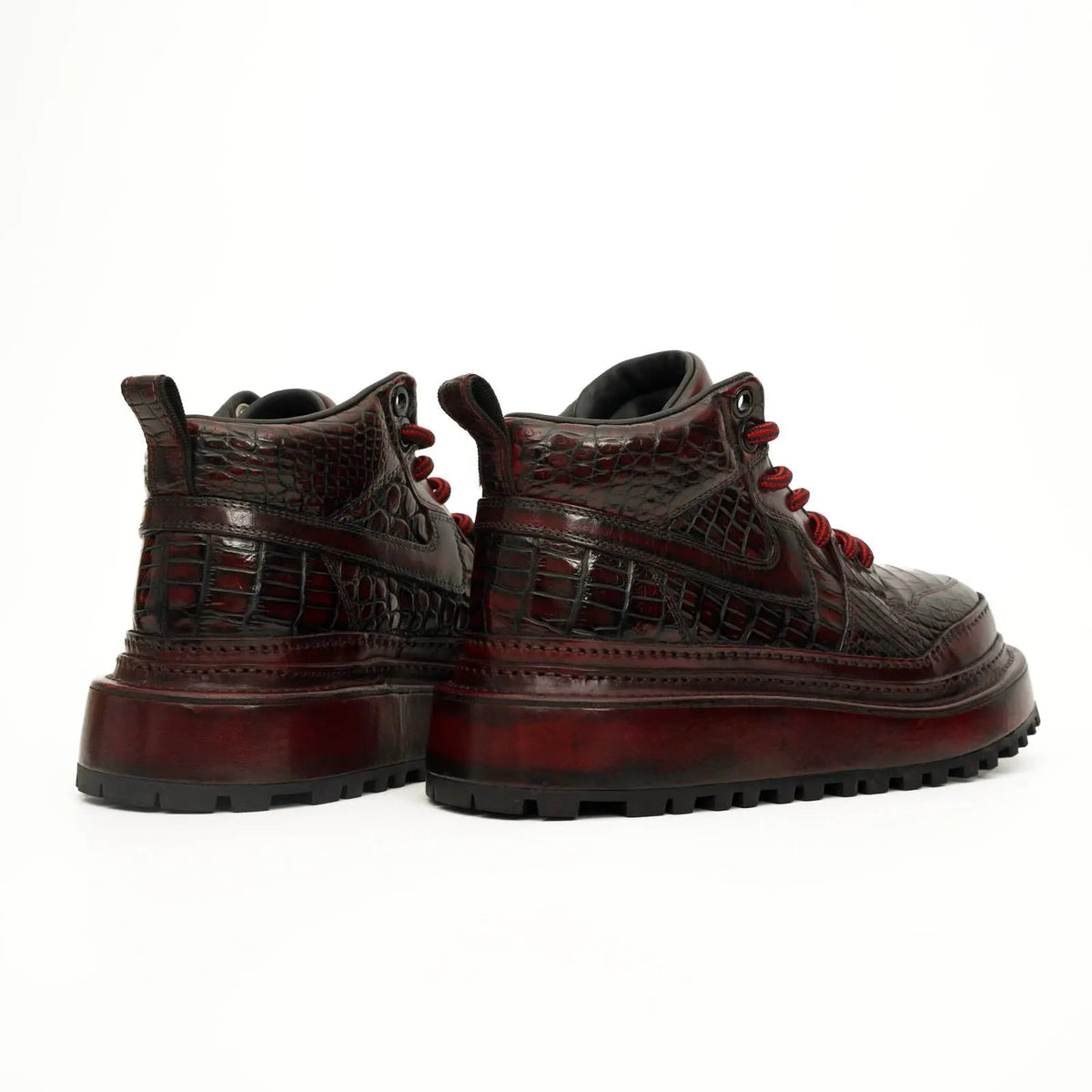 Burgundy Croc-Embossed Platform Boots DIVINCH