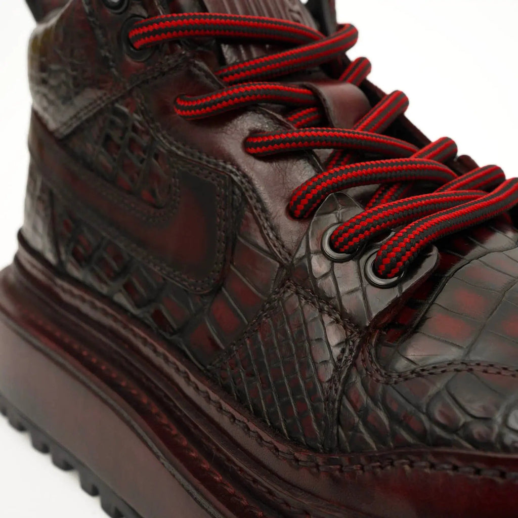 Burgundy Croc-Embossed Platform Boots DIVINCH