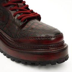 Burgundy Croc-Embossed Platform Boots DIVINCH