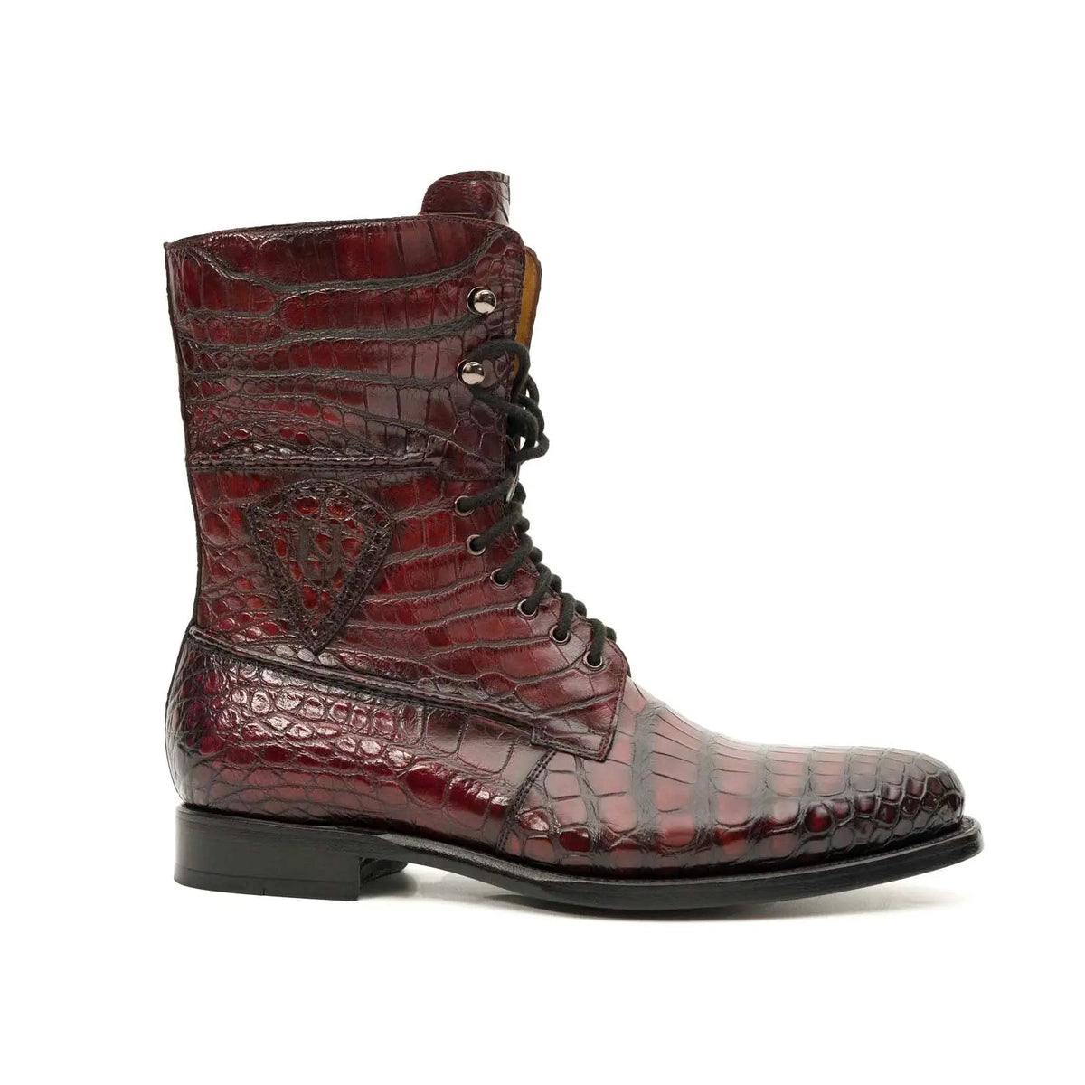 Burgundy Crocodile Lace-Up Boots DIVINCH