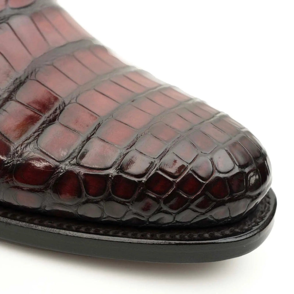 Burgundy Crocodile Lace-Up Boots DIVINCH