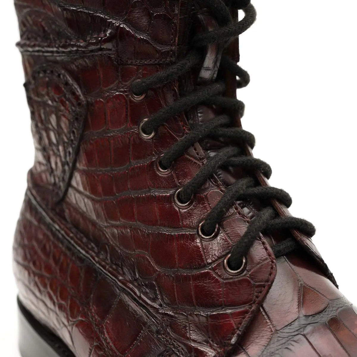 Burgundy Crocodile Lace-Up Boots DIVINCH