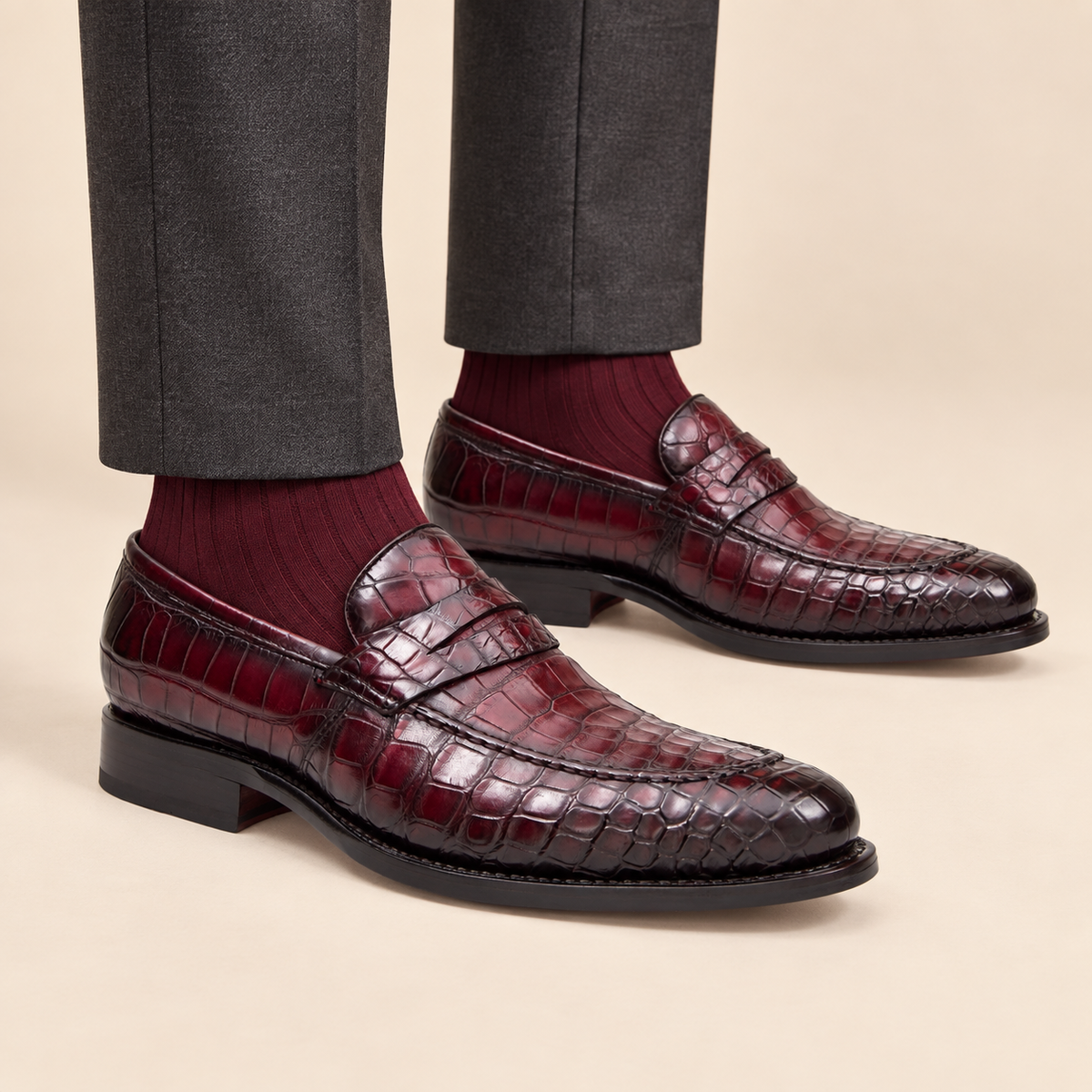 E842 burgundy penny loafer hero