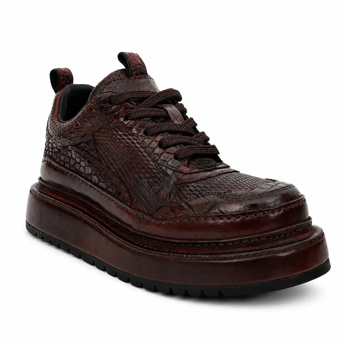 Burgundy Crocodile-Textured Platform Sneaker DIVINCH