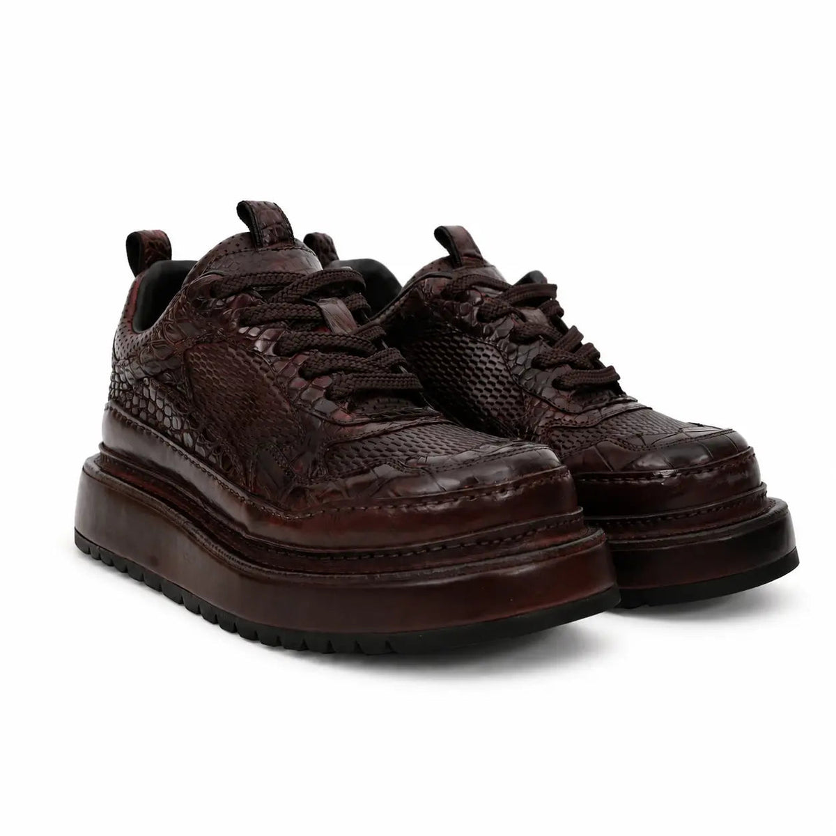 Burgundy Crocodile-Textured Platform Sneaker DIVINCH