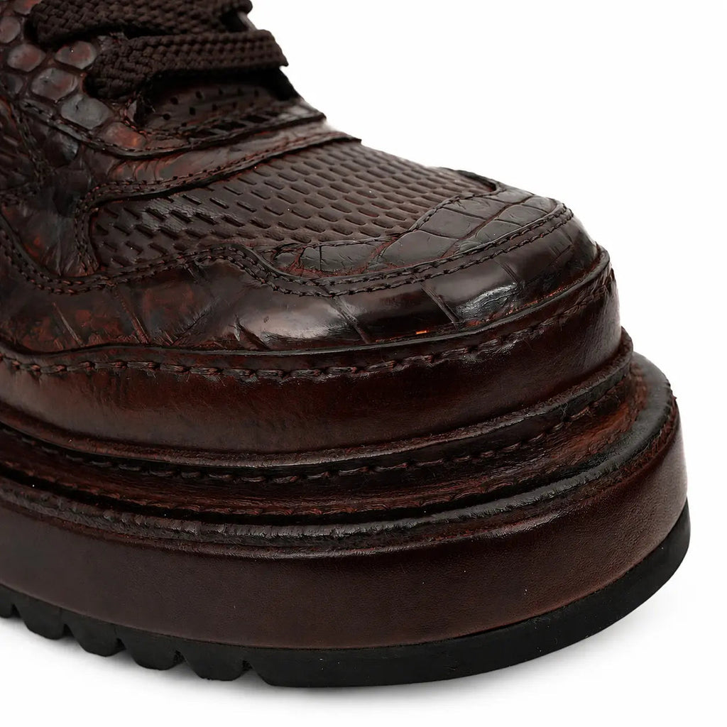 Burgundy Crocodile-Textured Platform Sneaker DIVINCH