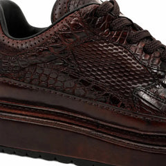 Burgundy Crocodile-Textured Platform Sneaker DIVINCH