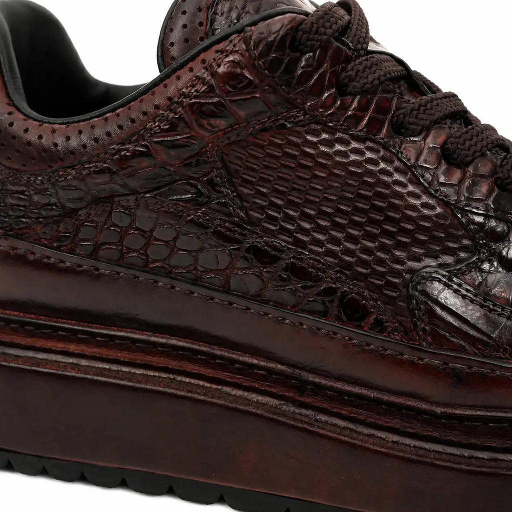 Burgundy Crocodile-Textured Platform Sneaker DIVINCH