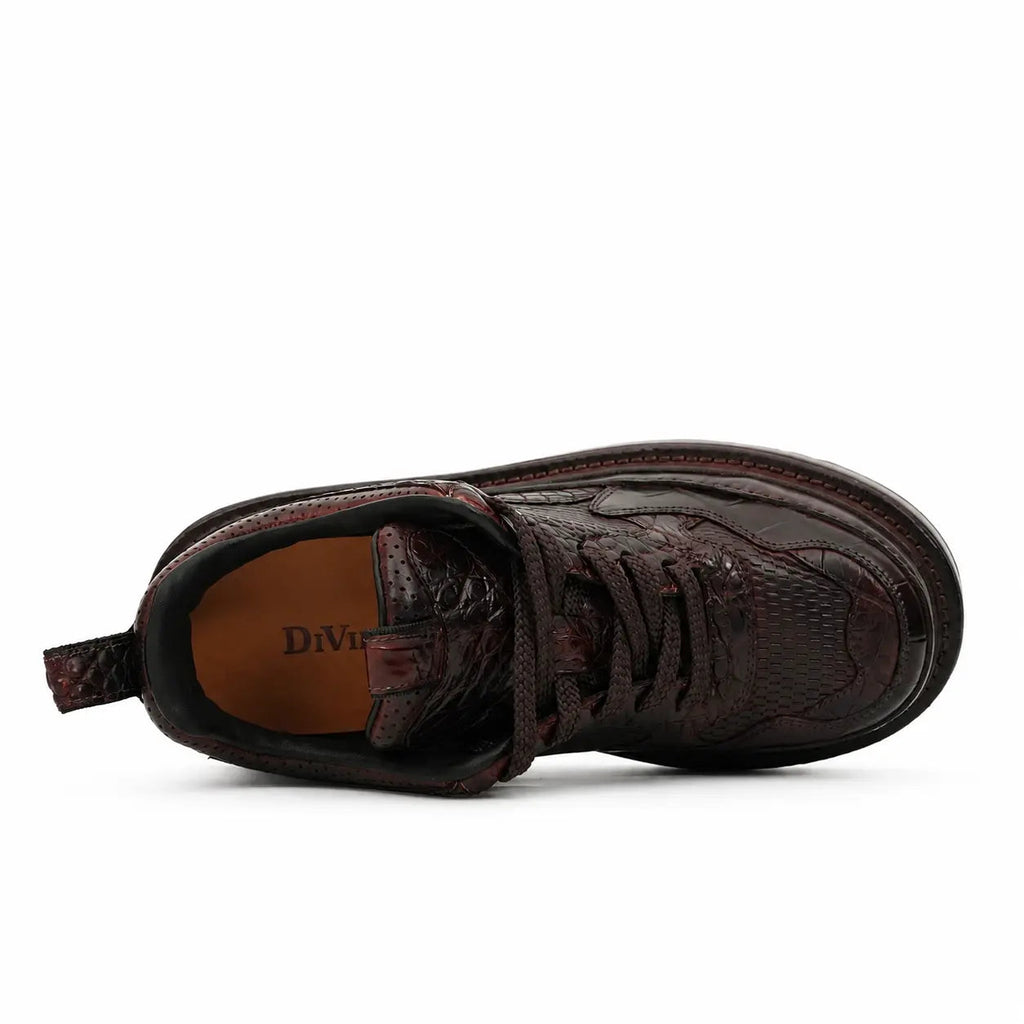 Burgundy Crocodile-Textured Platform Sneaker DIVINCH
