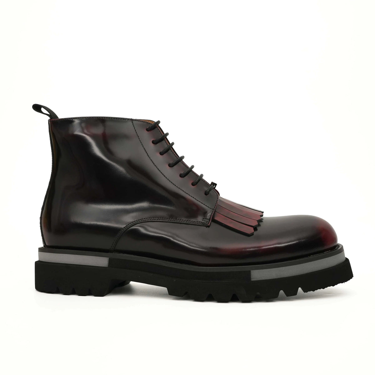 Burgundy Kiltie Lace-Up Ankle Boots DIVINCH