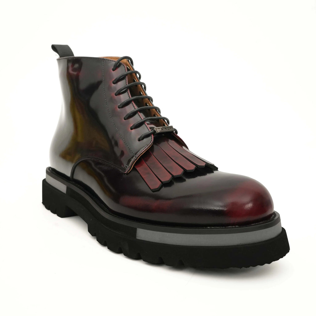Burgundy Kiltie Lace-Up Ankle Boots DIVINCH