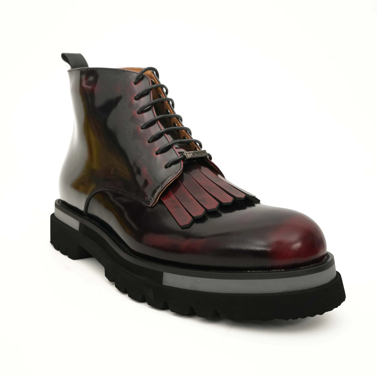 Burgundy Kiltie Lace-Up Ankle Boots DIVINCH