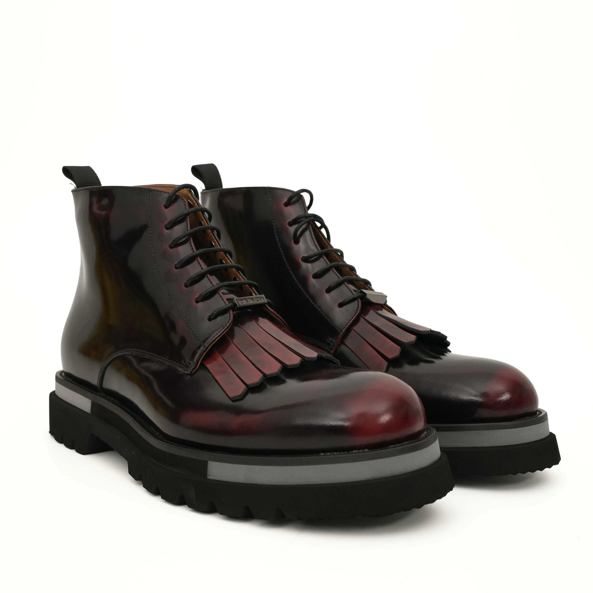 Burgundy Kiltie Lace-Up Ankle Boots DIVINCH