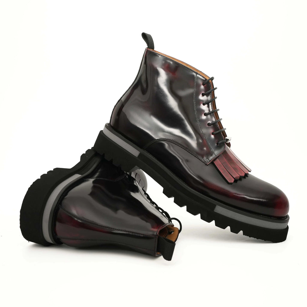 Burgundy Kiltie Lace-Up Ankle Boots DIVINCH