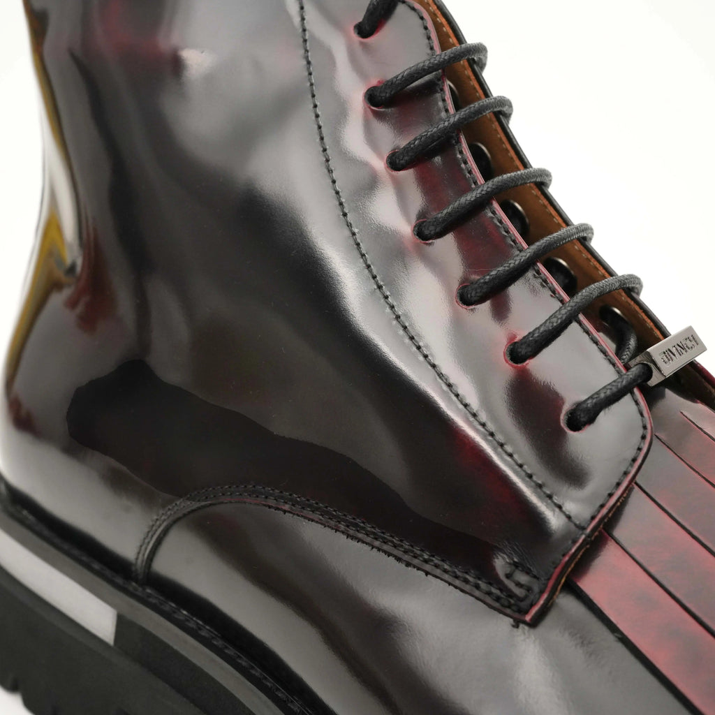 Burgundy Kiltie Lace-Up Ankle Boots DIVINCH