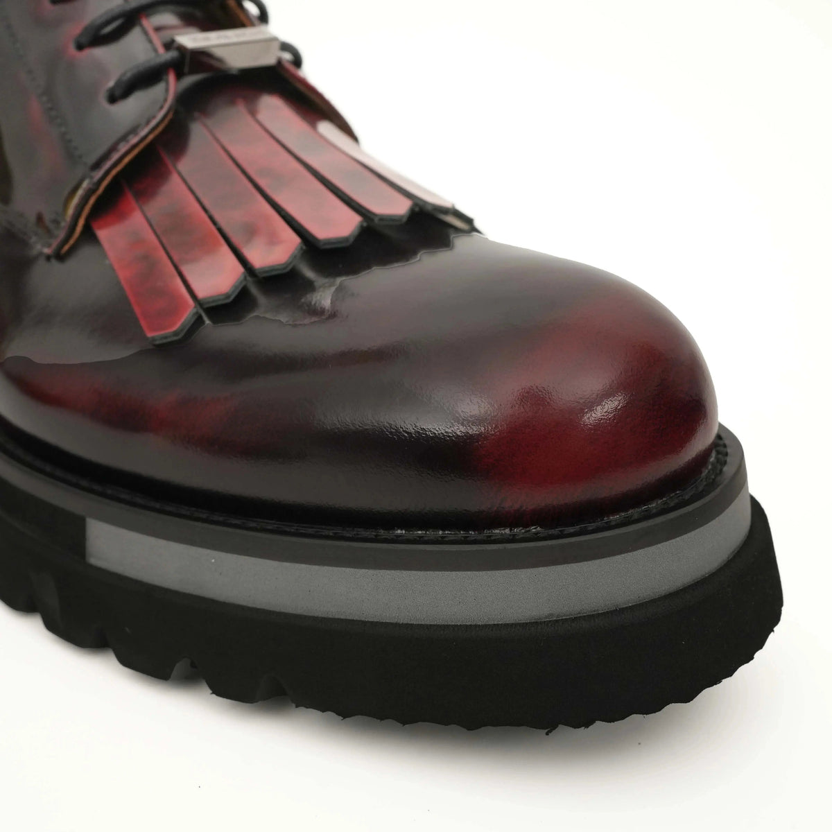 Burgundy Kiltie Lace-Up Ankle Boots DIVINCH