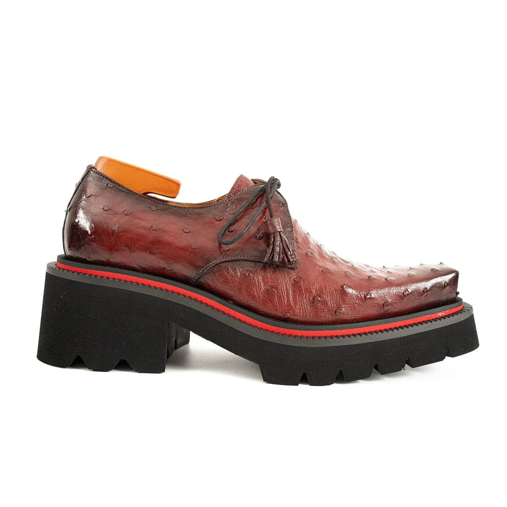 Burgundy Ostrich Derby Shoes with Tasse Divinch