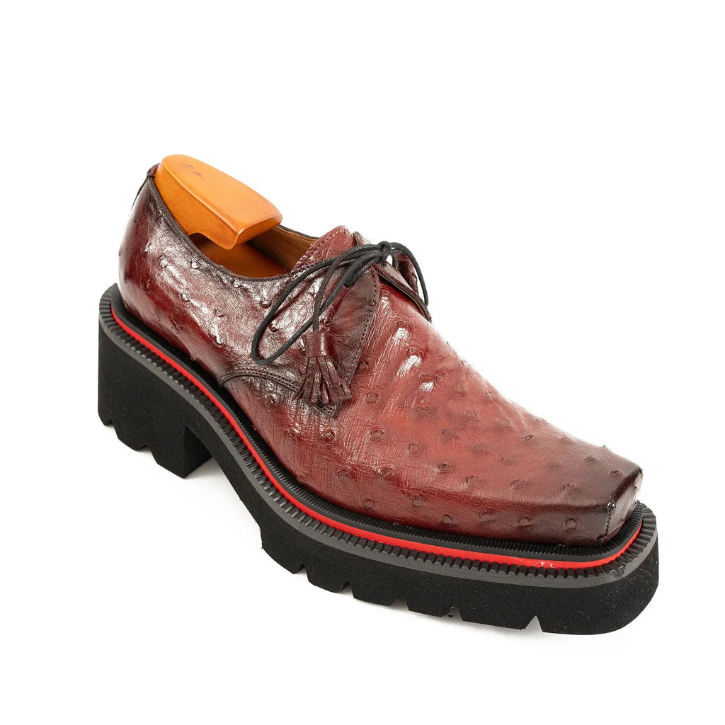 Burgundy Ostrich Derby Shoes with Tasse Divinch