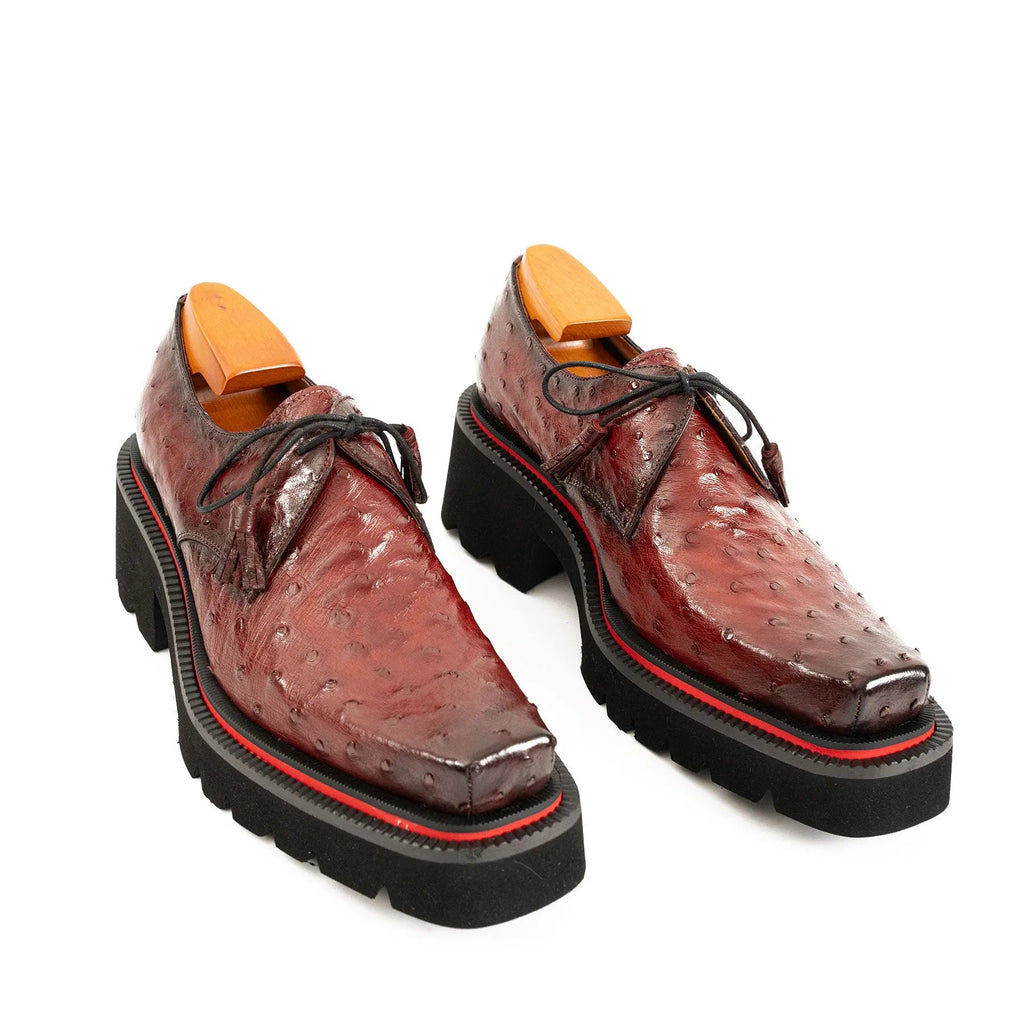Burgundy Ostrich Derby Shoes with Tasse Divinch
