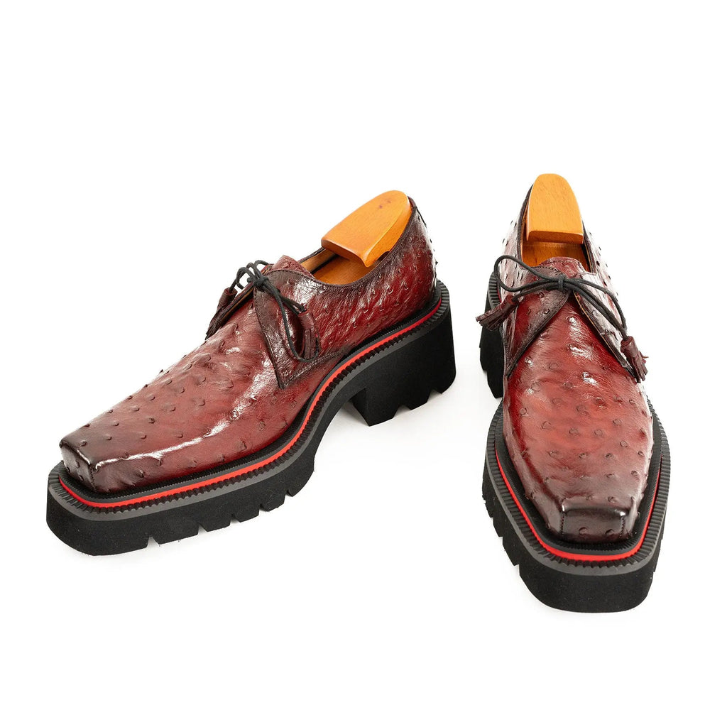 Burgundy Ostrich Derby Shoes with Tasse Divinch