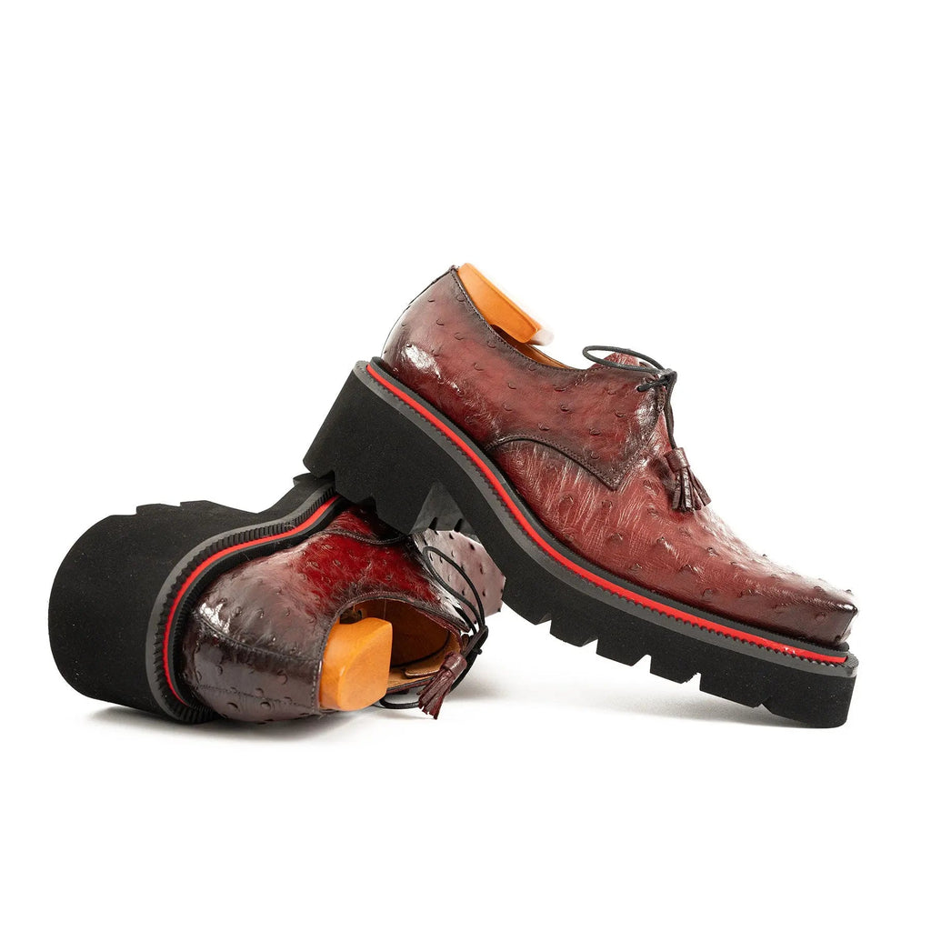 Burgundy Ostrich Derby Shoes with Tasse Divinch
