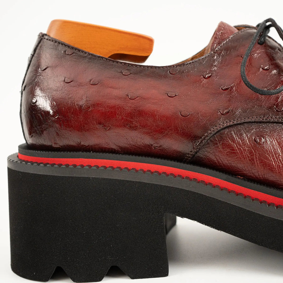 Burgundy Ostrich Derby Shoes with Tasse Divinch