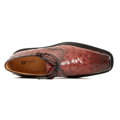 Burgundy Ostrich Derby Shoes with Tasse Divinch