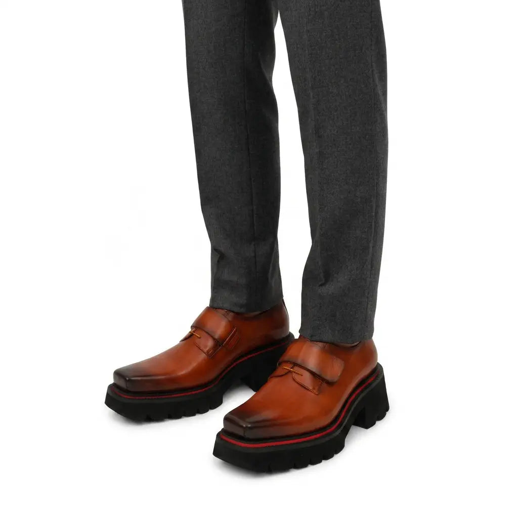Burnished Brown Platform Strap Shoe DIVINCH