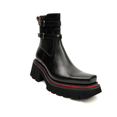 Burnished Double Strap Lug Boot Black DIVINCH
