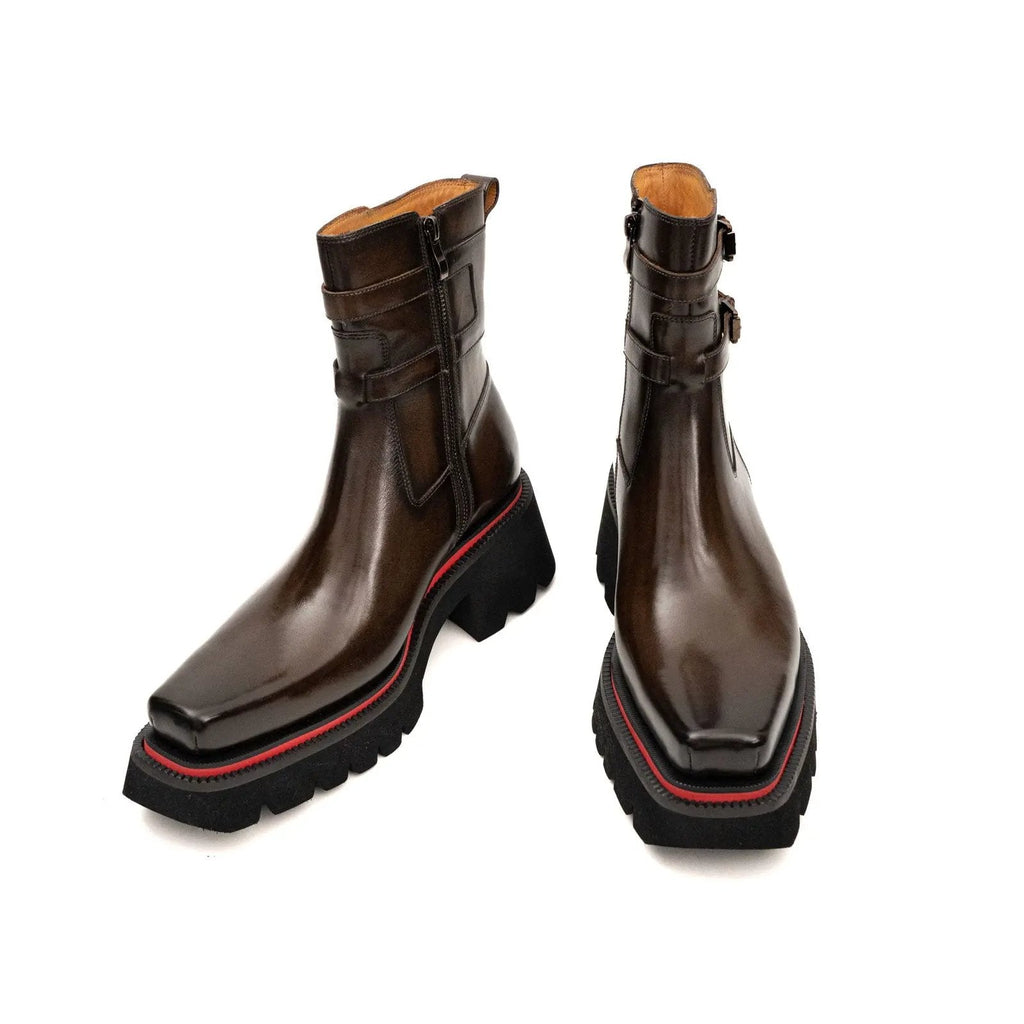 Burnished Double Strap Lug Boot Coffee DIVINCH