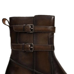 Burnished Double Strap Lug Boot Coffee DIVINCH