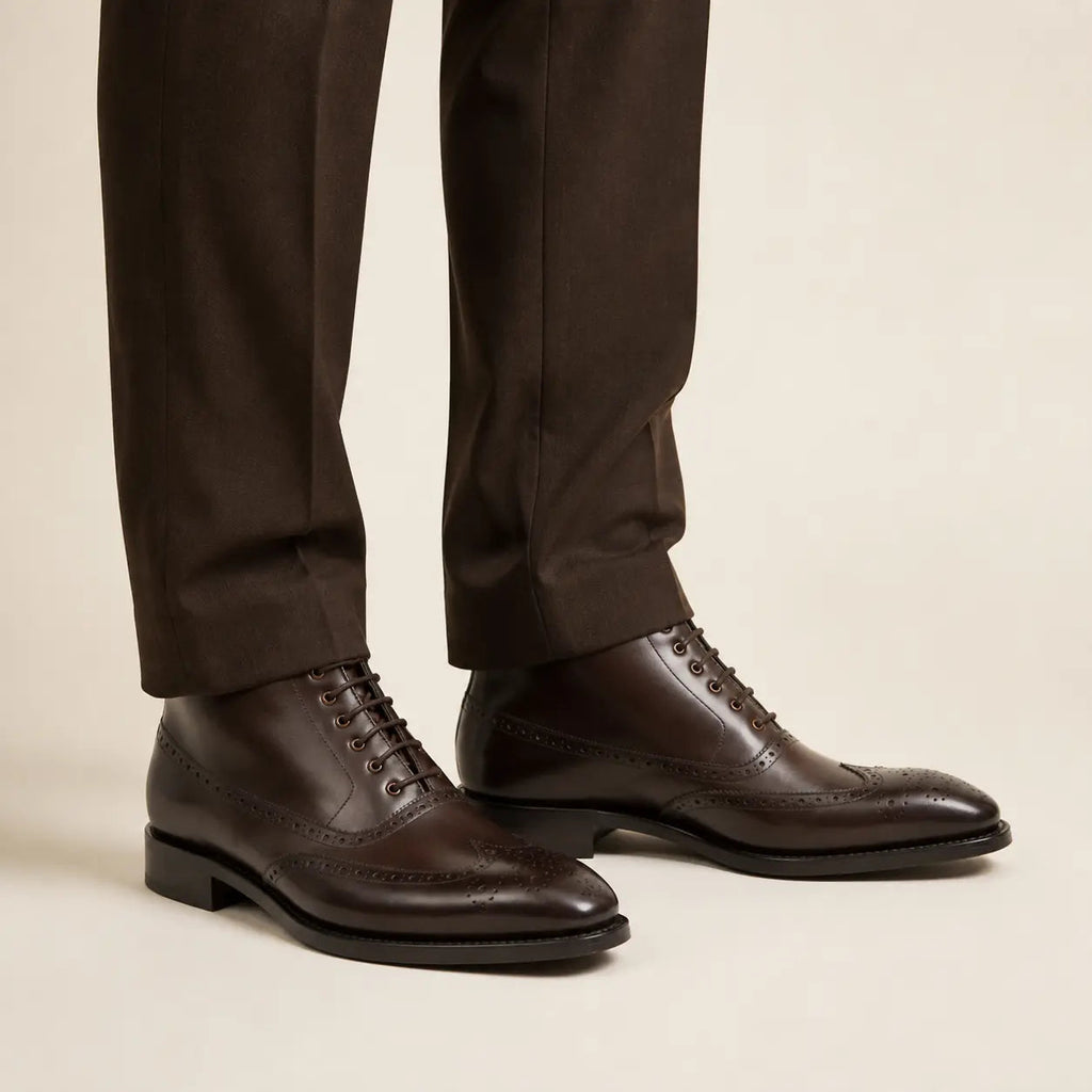 DIVINCH burnished leather lace-up boots — on-foot studio view