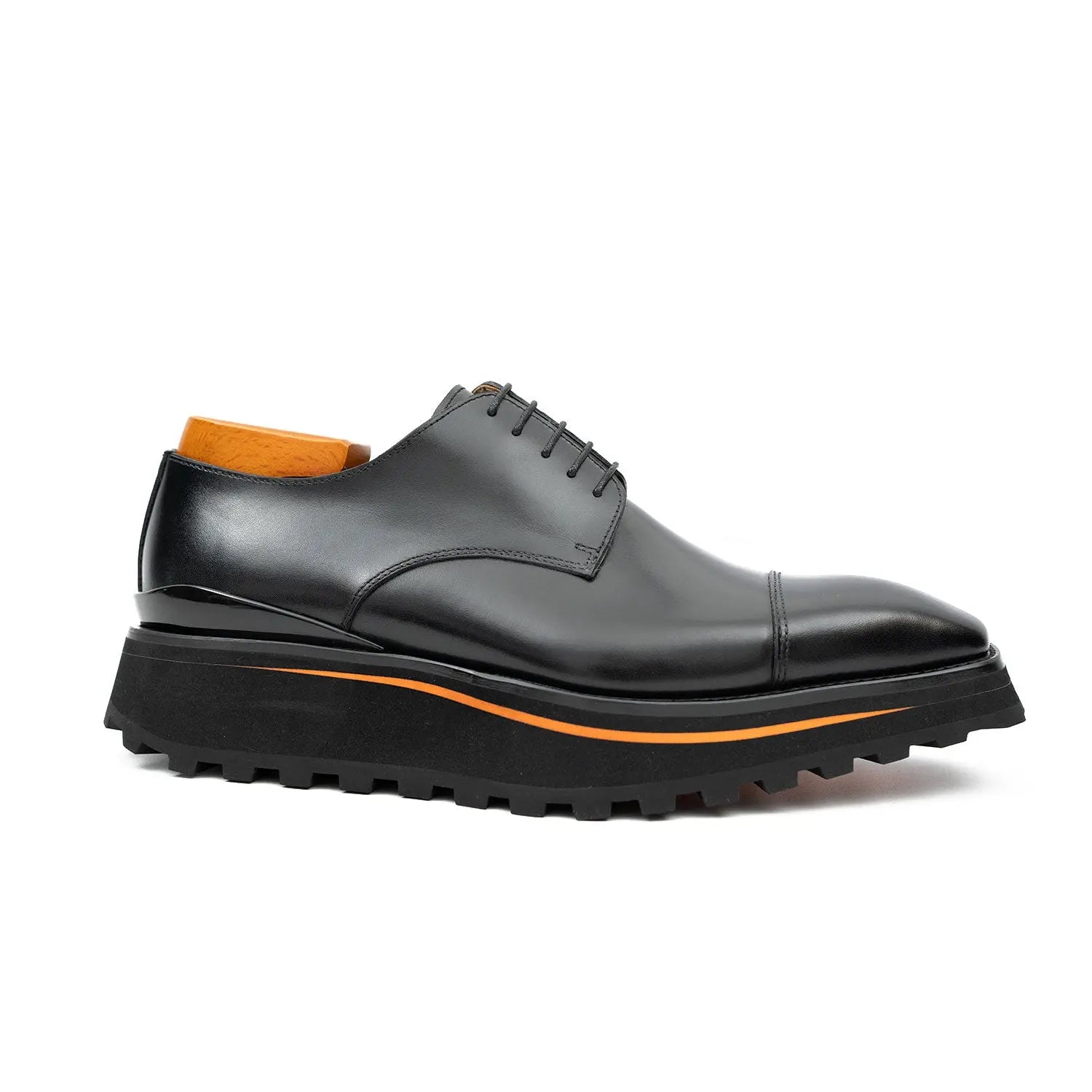 Calf leather dress three quarters derby shoes Black Divinch