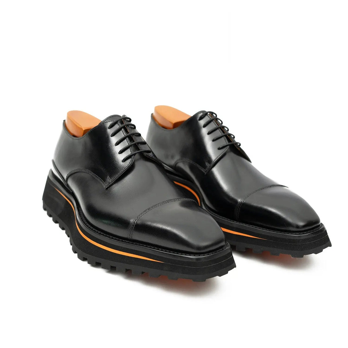 Calf leather dress three quarters derby shoes Black Divinch