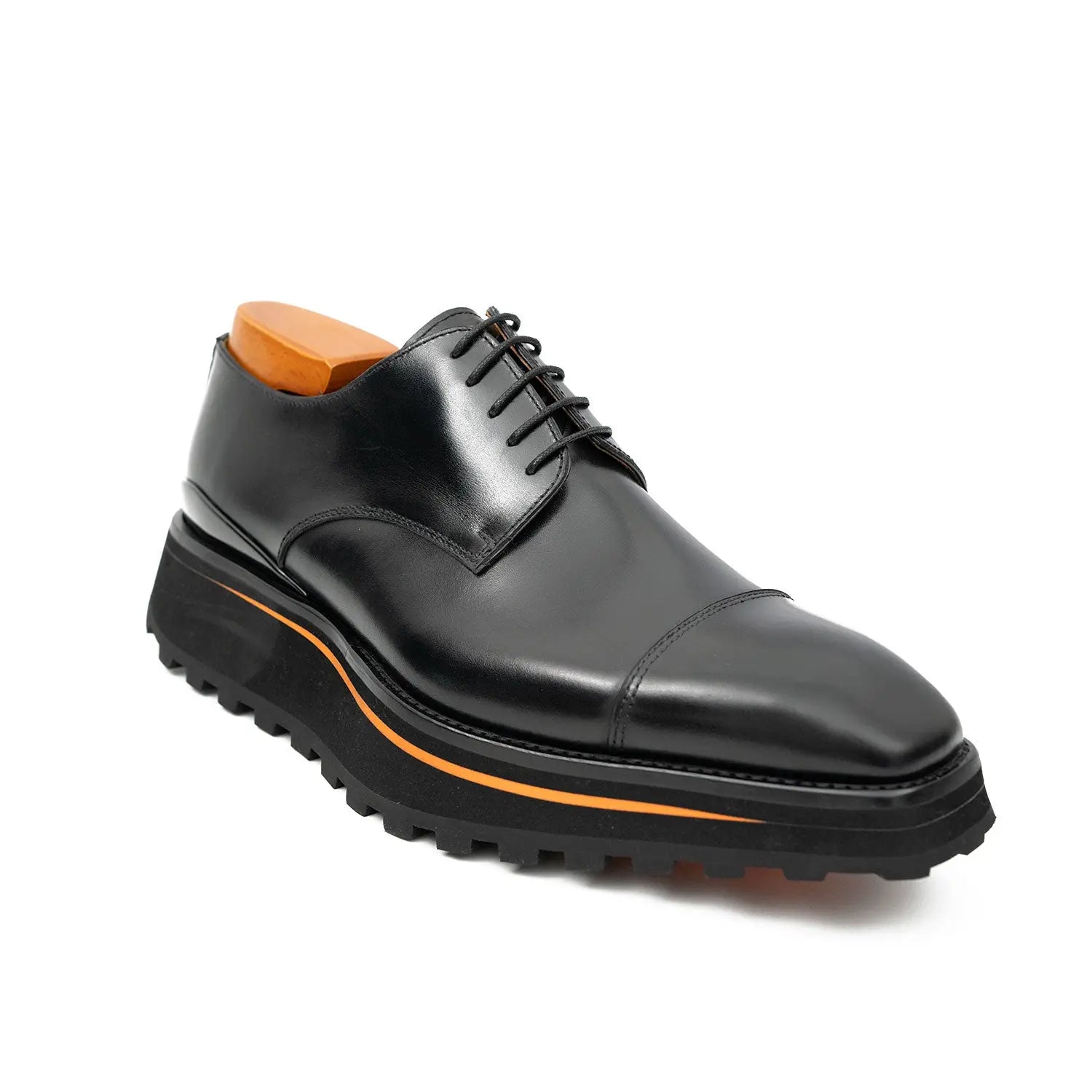 Calf leather dress three quarters derby shoes Black Divinch