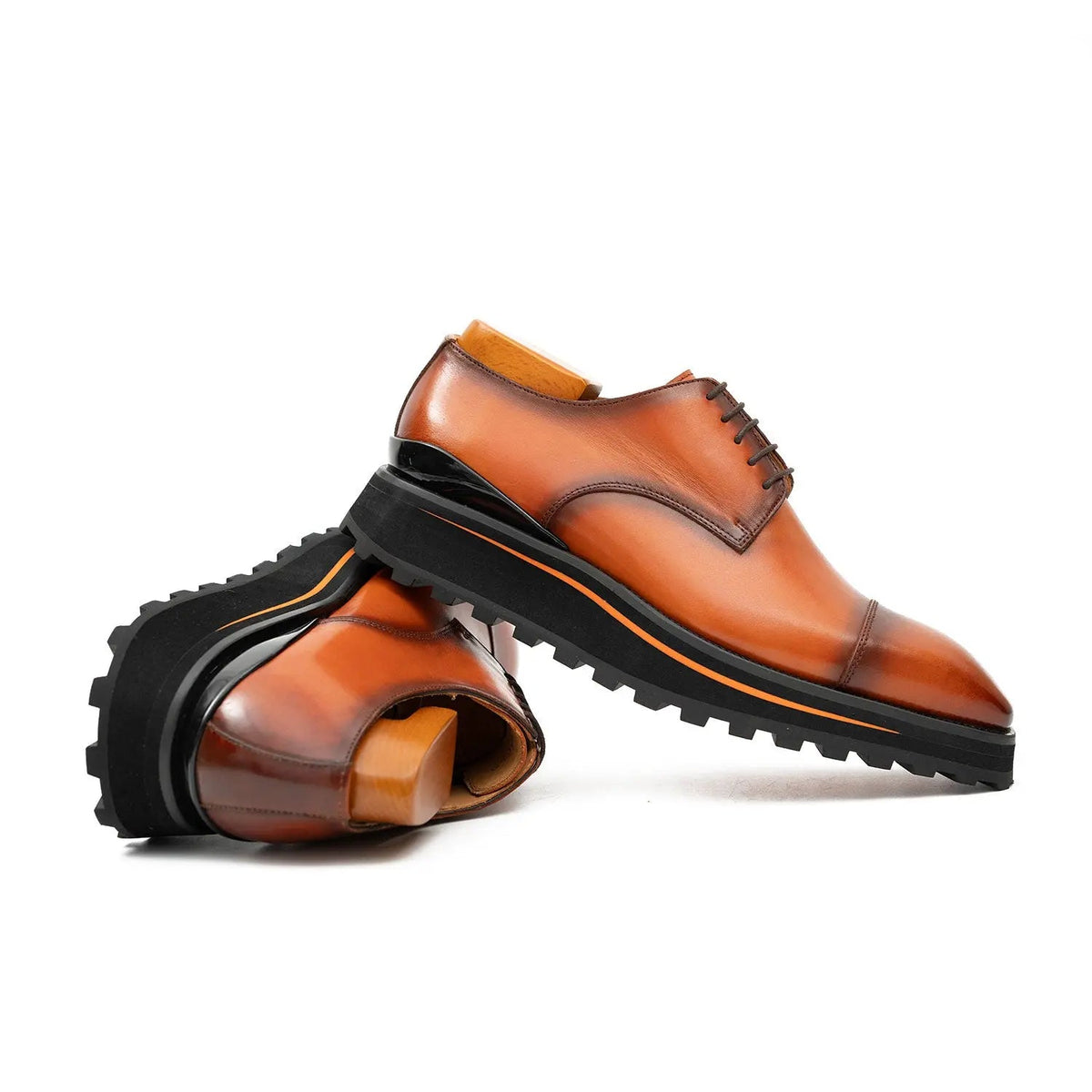 Calf leather dress three quarters derby shoes Brown Divinch