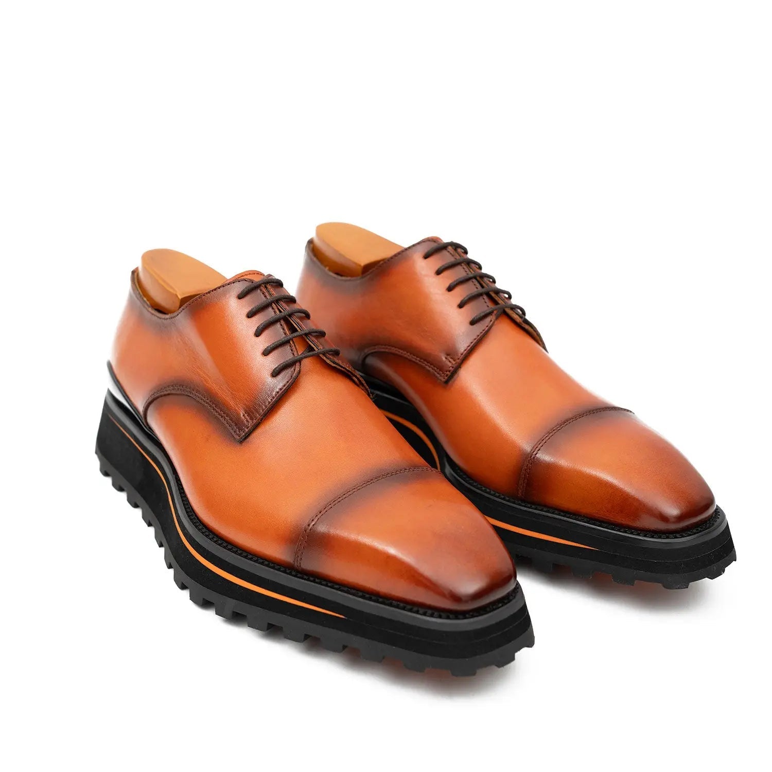 Calf leather dress three quarters derby shoes Brown Divinch