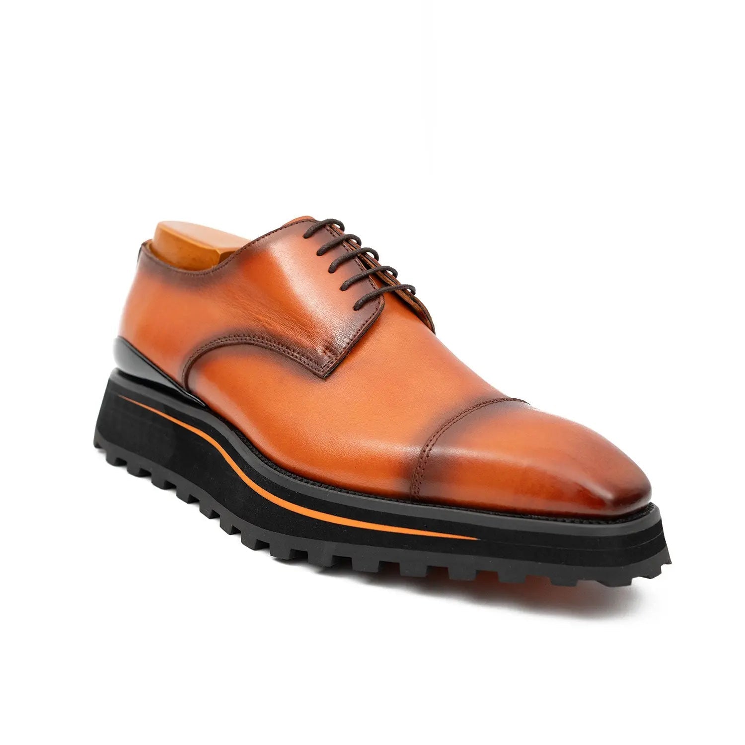 Calf leather dress three quarters derby shoes Brown Divinch